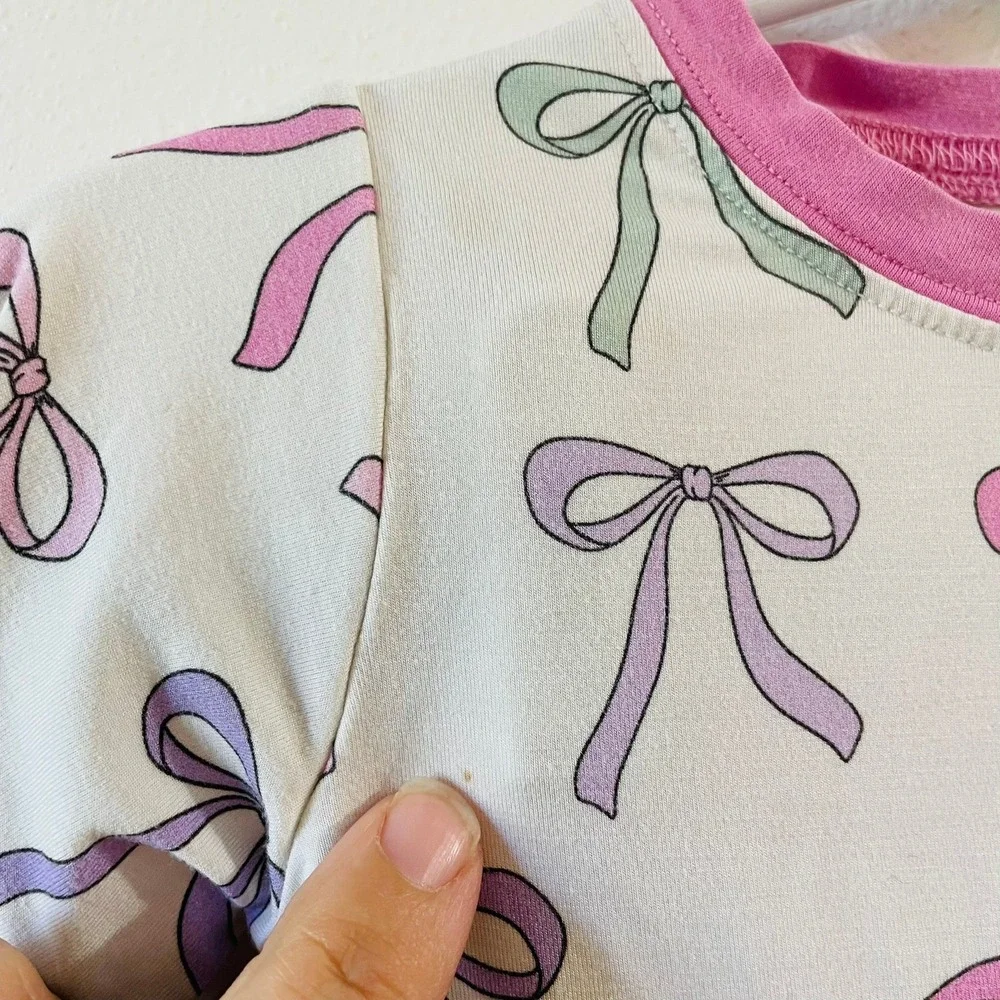 $36 Sunday Sleep Co Pajamas Pink Bow Print Bamboo Viscose Baby 12-18M Coquette